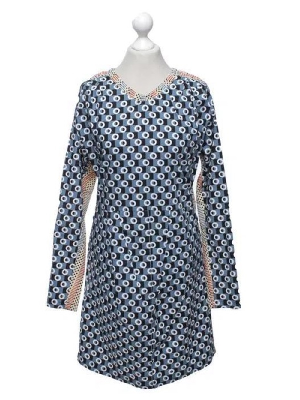 RARE Marni x HM Navy and Cream Circular Print Long-Sleeve Dress